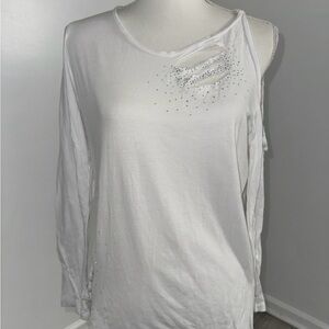 Vocal USA McBling White Cutout Rhinestone Cold Shoulder Long Sleeve Top‎ Size M